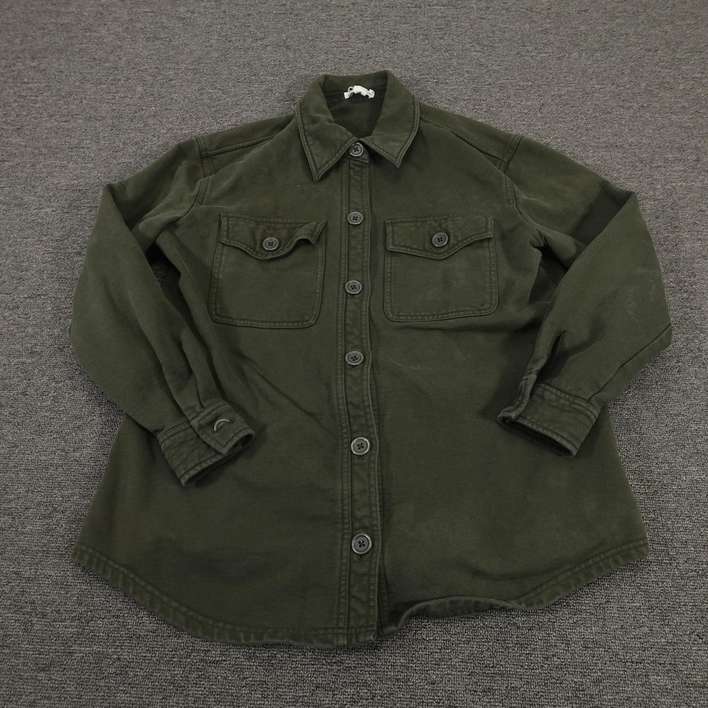 Good American Jacket Womens 1/2 Green Cotton Twill Shirt Shacket Military